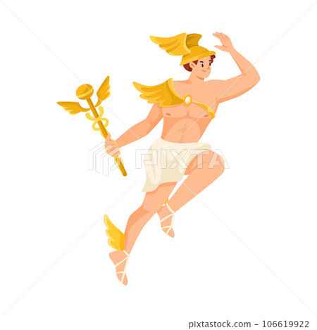 Man Hermes Ancient Greek God and Deity as Figure from Mythology Vector Illustration 106619922