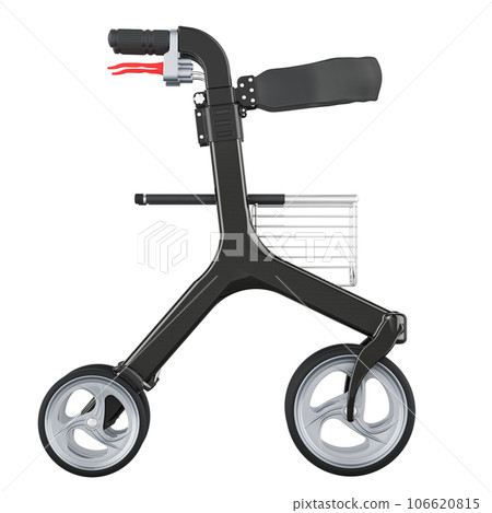 Rollator, walker with basket, seat and 4 wheels. 3D rendering Rollator, walker with basket, seat and 4 wheels. 3D rendering 106620815