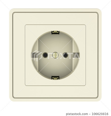 Electrical outlet, white socket. Front view, 3D rendering Electrical outlet, white socket. Front view, 3D rendering 106620816