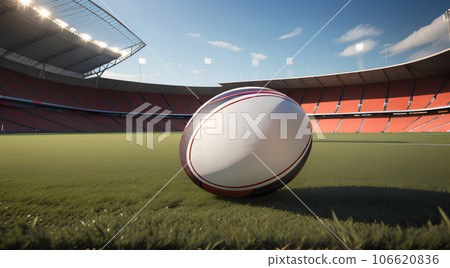 Rugby ball and stadium AI generated image 106620836