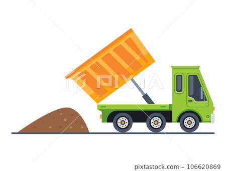 cute truck dumps cargo on the ground. 106620869