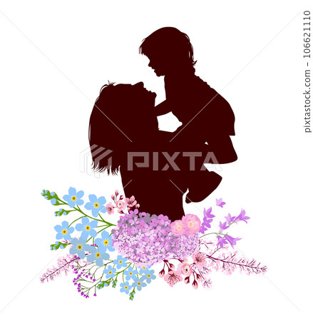 Mom and baby silhouette with flowers. Vector illustration. Happy Mothers Day Greeting Card. 106621110