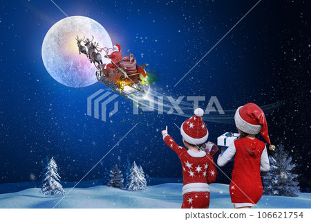 "Santa Claus delivering presents to children around the world" 106621754