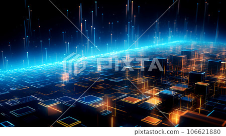 Abstract technology background with glowing cubes.  106621880