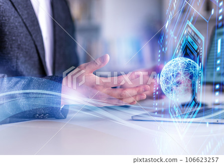 A man having a video conference A man having a video conference 106623257