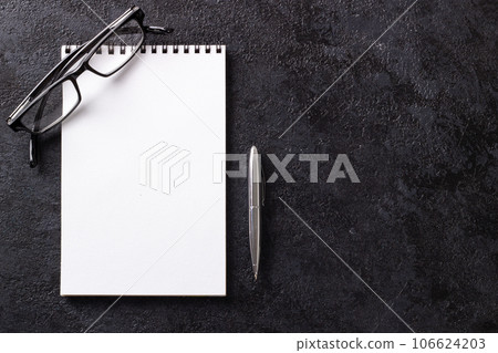 Blank notepad with pen.Blank notepad with penBlank notepad with pen and glasses..Blank notepad with pen. Blank notepad with pen.Blank notepad with penBlank notepad with pen and glasses..Blank notepad with pen. 106624203