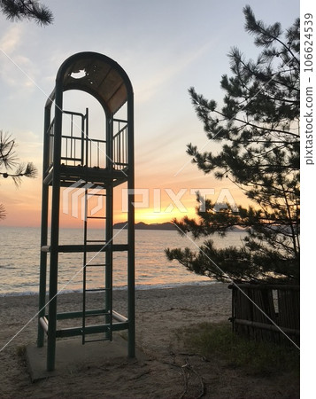 Beach and watchtower at dusk Beach and watchtower at dusk 106624539