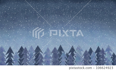 Beautiful background horizontal illustration of a blizzard night and fir trees - Christmas image Beautiful background horizontal illustration of a blizzard night and fir trees - Christmas image 106624923