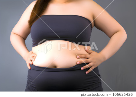 A woman depressed by fat in her stomach, AI generated A woman depressed by fat in her stomach, AI generated 106625426
