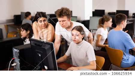 Teenager boy and girl studying in computer class Teenager boy and girl studying in computer class 106625934