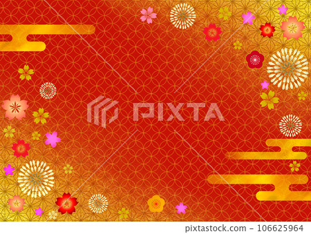 Japanese pattern and flower pattern, hemp leaves, cloisonné, haze, gold leaf Japanese pattern and flower pattern, hemp leaves, cloisonné, haze, gold leaf 106625964