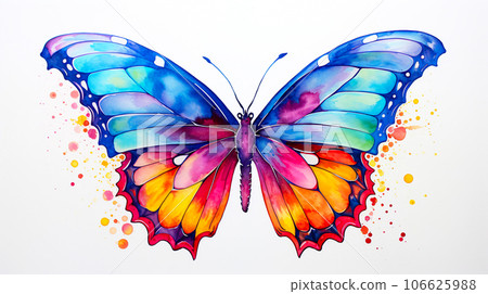 彩色蝴蝶展開翅膀的水彩插圖“AI 生成圖像” 106625988