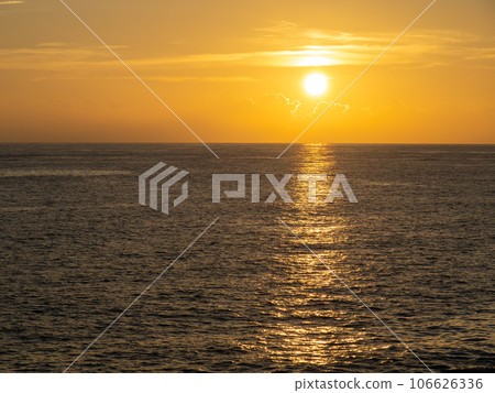 Sunset sky and calm sea (Pacific Ocean). From the coast in Muroto City, Kochi Prefecture in summer (August). 106626336