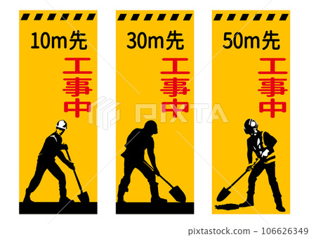 Illustration set of construction signboard and site workers 106626349