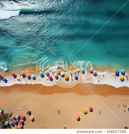 aerial view of the beach and the boat aerial view of the beach and the boat 106627386