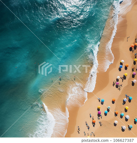 aerial view of the beach and the boat aerial view of the beach and the boat 106627387