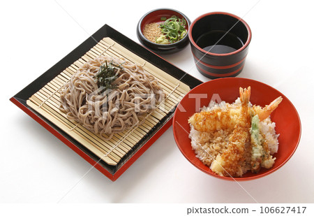 Appetizing soba and tempura bowl, zaru soba and tempura bowl set, the strongest lunch 106627417