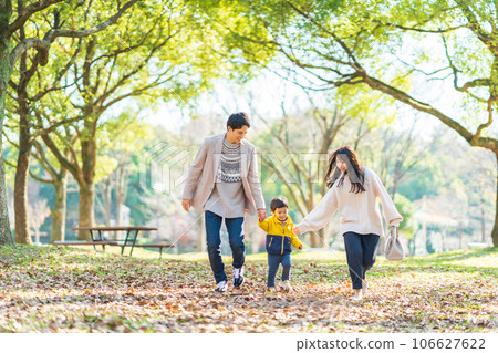 Family playing in the autumn park Family playing in the autumn park 106627622