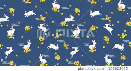 Seamless pattern with rabbits and Osmanthus Seamless pattern with rabbits and Osmanthus 106628055