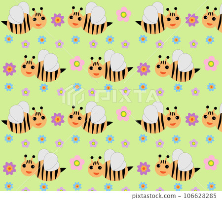 Seamless pattern bees and flowers cute cartoon Vector Seamless pattern bees and flowers cute cartoon Vector 106628285