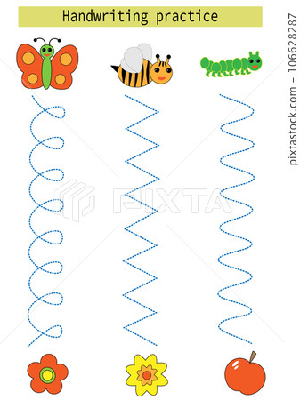 Tracing lines for kids insects butterfly bee caterpillar handwriting practice development for kids vector 106628287