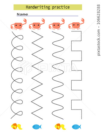Trace lines for kids sea crab fish development handwriting practice for kids vector 106628288