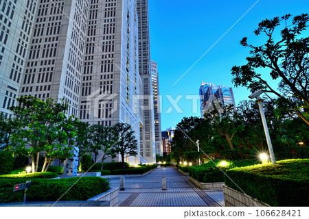 Evening view of Nishi-Shinjuku skyscrapers including the Tokyo Metropolitan Government Building and Shinjuku Sumitomo Building Evening view of Nishi-Shinjuku skyscrapers including the Tokyo Metropolitan Government Building and Shinjuku Sumitomo Building 106628421