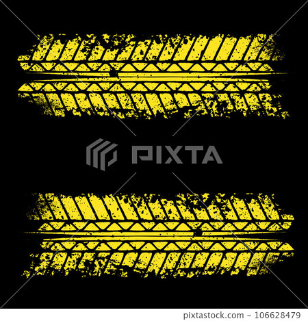 Grunge horizontal tire track yellow 106628479