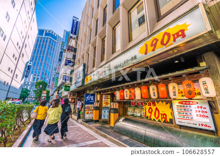 Yokohama cityscape in Japan The downtown area in front of the west exit of Yokohama Station. The intense heat continues. Progressing away from corona...=August 106628557