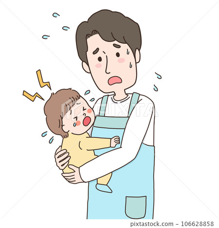 托兒所老師抱著哭鬧的嬰兒上半身插畫 托兒所老師抱著哭鬧的嬰兒上半身插畫 106628858