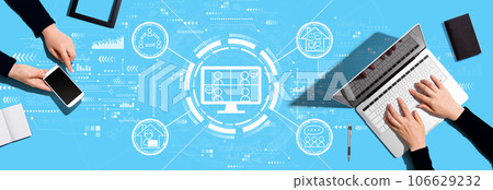 Online meeting theme with people working together Online meeting theme with people working together 106629232