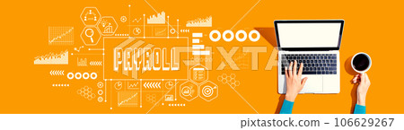 Payroll theme with person using a laptop Payroll theme with person using a laptop 106629267