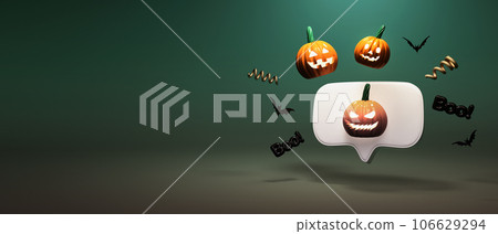 Halloween pumpkin ghosts with a speech bubble - 3D Halloween pumpkin ghosts with a speech bubble - 3D 106629294