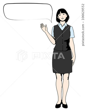 可愛的日本女人冒充導遊,辦公室工作人員的全身正面插圖,語音氣泡集 可愛的日本女人冒充導遊,辦公室工作人員的全身正面插圖,語音氣泡集 106629552