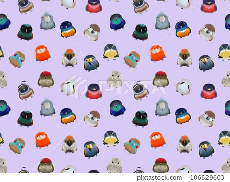 Fluffy bird C seamless pattern purple 106629603