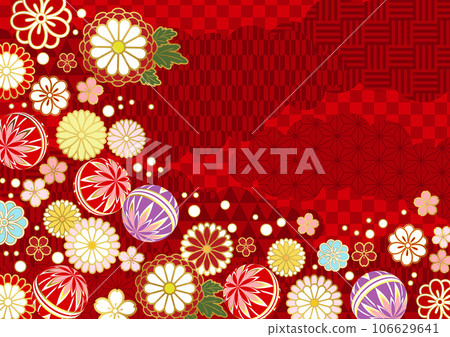 Red cloud-shaped auspicious pattern with Japanese motif horizontally Red cloud-shaped auspicious pattern with Japanese motif horizontally 106629641