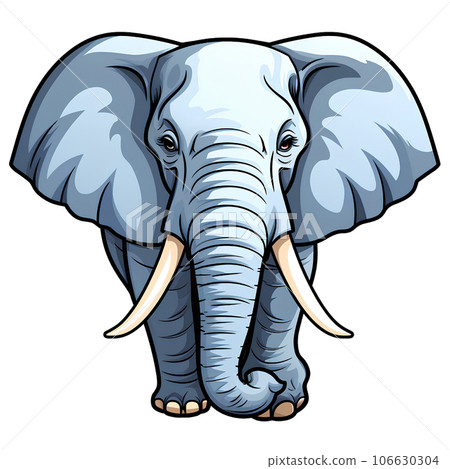 cartoon, cute, animal, elephant, illustration, happy, design, character, nature, isolated, trunk, wildlife, mammal, safari, wild, baby, africa, funny, mascot, fun, drawing, jungle, gray, zoo, grey, fr 106630304