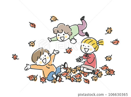 Autumn leaves and children illustration 106630365