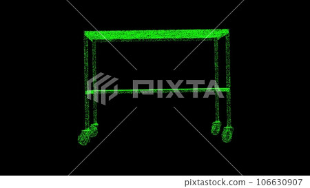3D medical trolley is on black background. Medical concept. Medical furniture and equipment. Business advertising backdrop. For title, text, presentation. 3d animation. 3D medical trolley is on black background. Medical concept. Medical furniture and equipment. Business advertising backdrop. For title, text, presentation. 3d animation. 106630907