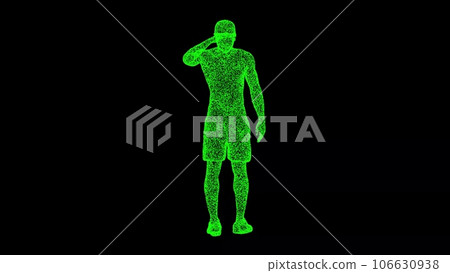 3D man using hand over forehead to look around on black background. Relax concept. Summer sea holiday. Business advertising backdrop. For title, text, presentation. 3d animation. 3D man using hand over forehead to look around on black background. Relax concept. Summer sea holiday. Business advertising backdrop. For title, text, presentation. 3d animation. 106630938