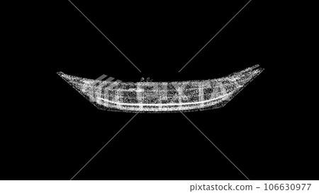 3D Wooden boat on black background. Water transport concept. Fishing boat. Business advertising backdrop. For title, text, presentation. 3d animation. 106630977