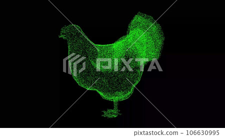 3D Hen on black background. Farm and domestic animals concept. Meat and chicken eggs production. Business advertising backdrop. For title, text, presentation. 3d animation. 3D Hen on black background. Farm and domestic animals concept. Meat and chicken eggs production. Business advertising backdrop. For title, text, presentation. 3d animation. 106630995