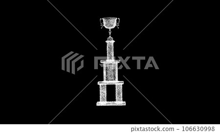 3D Victory Cup on black background. Sport and Competition concept. Prize for victory. Business advertising backdrop. For title, text, presentation. 3d animation. 106630998