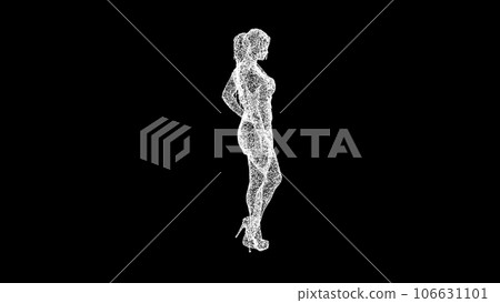 3D woman Fashion model on black bg. Glamour concept. Business advertising backdrop. For title, text, presentation. 3d animation. 3D woman Fashion model on black bg. Glamour concept. Business advertising backdrop. For title, text, presentation. 3d animation. 106631101