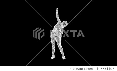 3D Fitness Woman on black bg. Sports Fitness concept. Healthy lifestyle. Business advertising backdrop. For title, text, presentation. 3d animation 3D Fitness Woman on black bg. Sports Fitness concept. Healthy lifestyle. Business advertising backdrop. For title, text, presentation. 3d animation 106631107