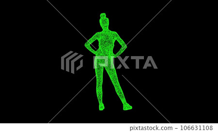 3D Woman in summer clothes on black bg. Relax concept. Summer sea holiday. Business advertising backdrop. For title, text, presentation. 3d animation. 3D Woman in summer clothes on black bg. Relax concept. Summer sea holiday. Business advertising backdrop. For title, text, presentation. 3d animation. 106631108