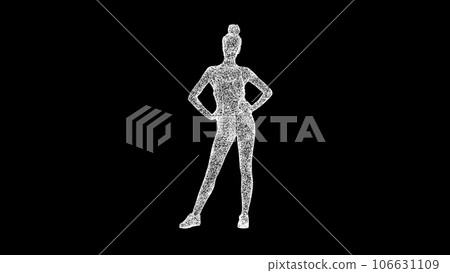 3D Woman in summer clothes on black bg. Relax concept. Summer sea holiday. Business advertising backdrop. For title, text, presentation. 3d animation. 3D Woman in summer clothes on black bg. Relax concept. Summer sea holiday. Business advertising backdrop. For title, text, presentation. 3d animation. 106631109
