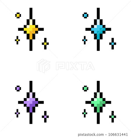 Set of Pixel Sparkle 8 bit style, pixel sparkle glitter for Game development and design 106631441