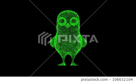 3D funny chicken hen on black bg. Comic humorous concept. Advertising of chicken products. Nature and animals concept. For title, text, presentation. Shimmering particles. 3d animation. 3D funny chicken hen on black bg. Comic humorous concept. Advertising of chicken products. Nature and animals concept. For title, text, presentation. Shimmering particles. 3d animation. 106632104