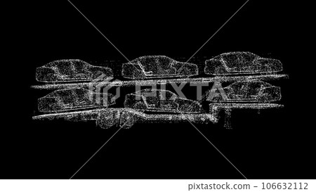 3D Car Transporter Trailer on black bg. Car carrier of Trucks series. Car transport truck. For title, text, presentation. 3d animation. 106632112